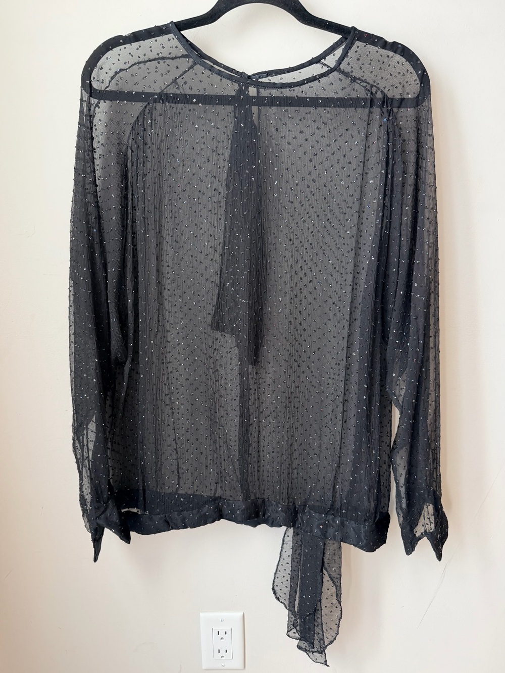 Sheer Black Sequin Blouse • 80s 90s Goth Dark Romantic Holiday Layering Piece